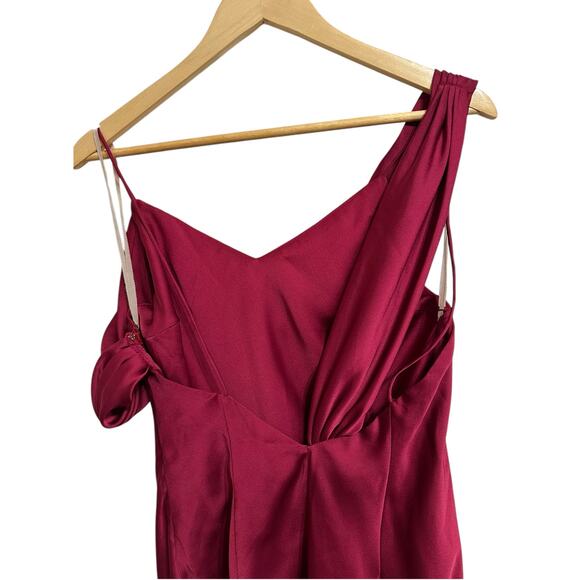 Fame and Partners draped satin wine red midi dress size 6 - Picture 3 of 6